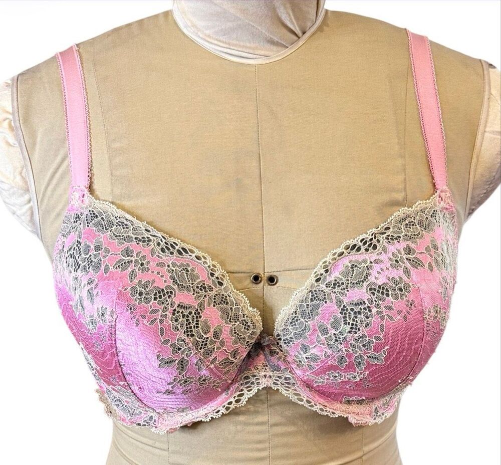 Victoria's Secret Dream Angels Lined Demi Bra 34DDD Pink Floral Lace Sexy Push-U - Picture 5 of 11